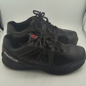 Steel Toe Work Reebok Black Athletic Shoes with Red Logo